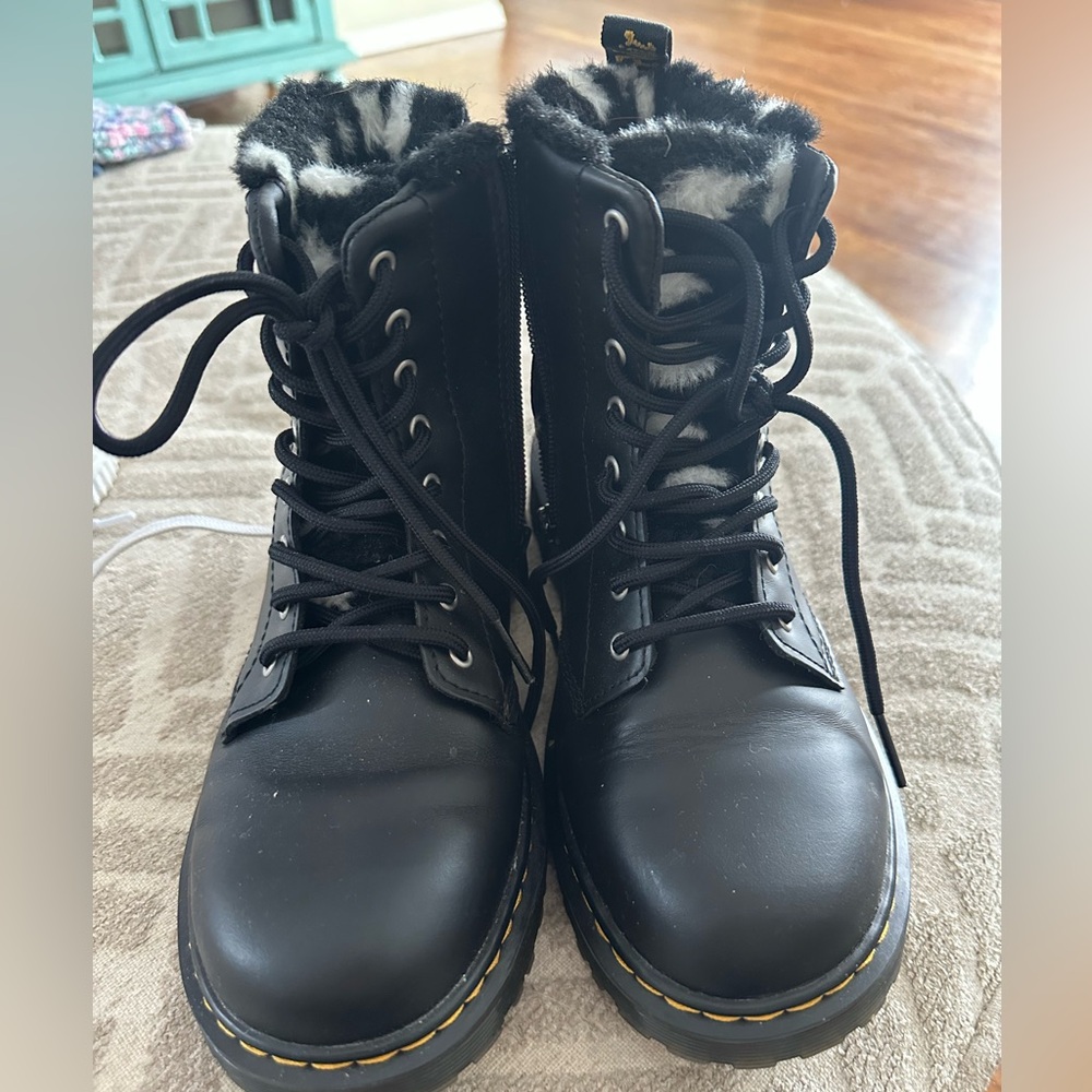 Dr Marten combat boots. Fleece lined. Kids size 4, fits women's size 6 1/2.